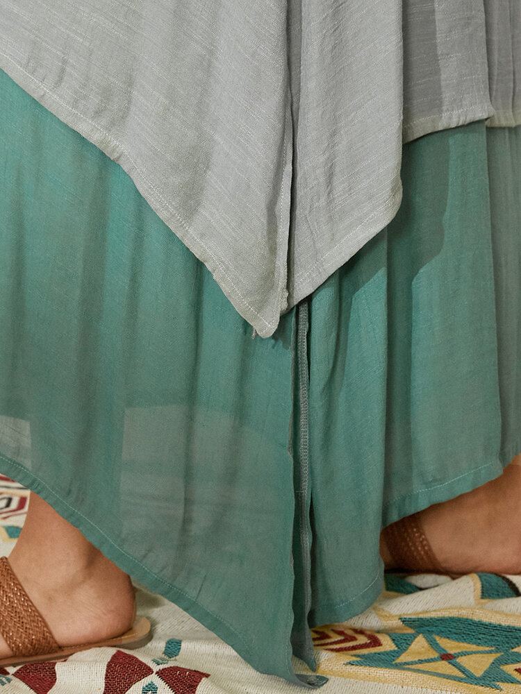 Contrastkleurige Gelaagde Tweedelige Set Onregelmatige Maxi-jurk Met Korte Mouwen Voor Dames
