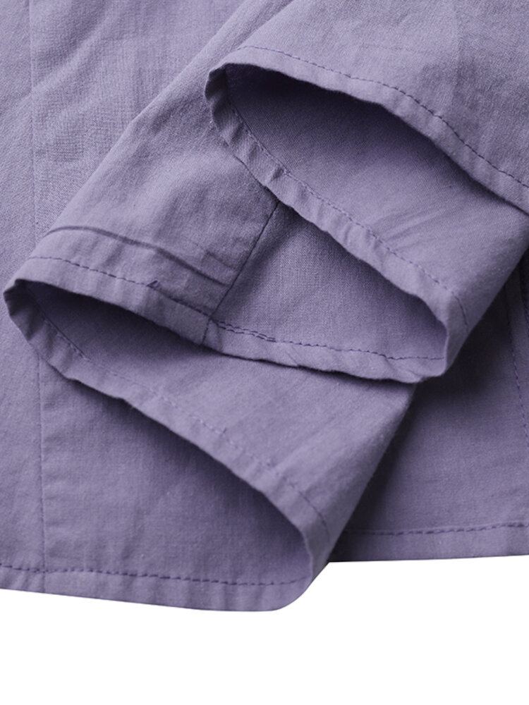 Dames Katoenen O-hals Zijzak Knoop Korte Mouw Effen Effen Casual Maxi Jurk