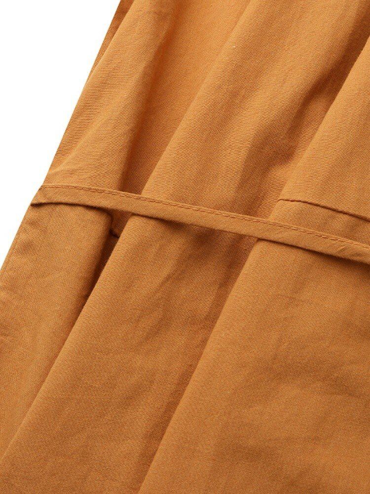 Vrouwen Effen Revers Tie Back Lange Mouwen Casual Shirt Maxi Jurken