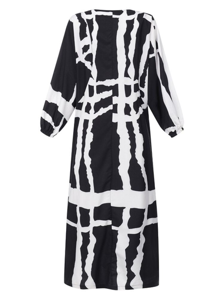 Vrouwen Onregelmatige Plaid Printing V-hals Lange Mouwen Casual Losse Maxi Jurk