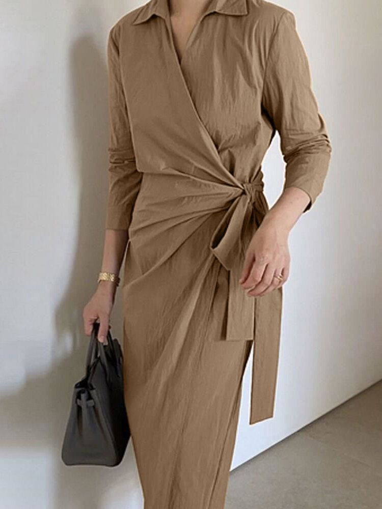 Vrouwen Wrap Lace Up Johnny Kraag Casual 3/4 Mouwen Maxi Jurken
