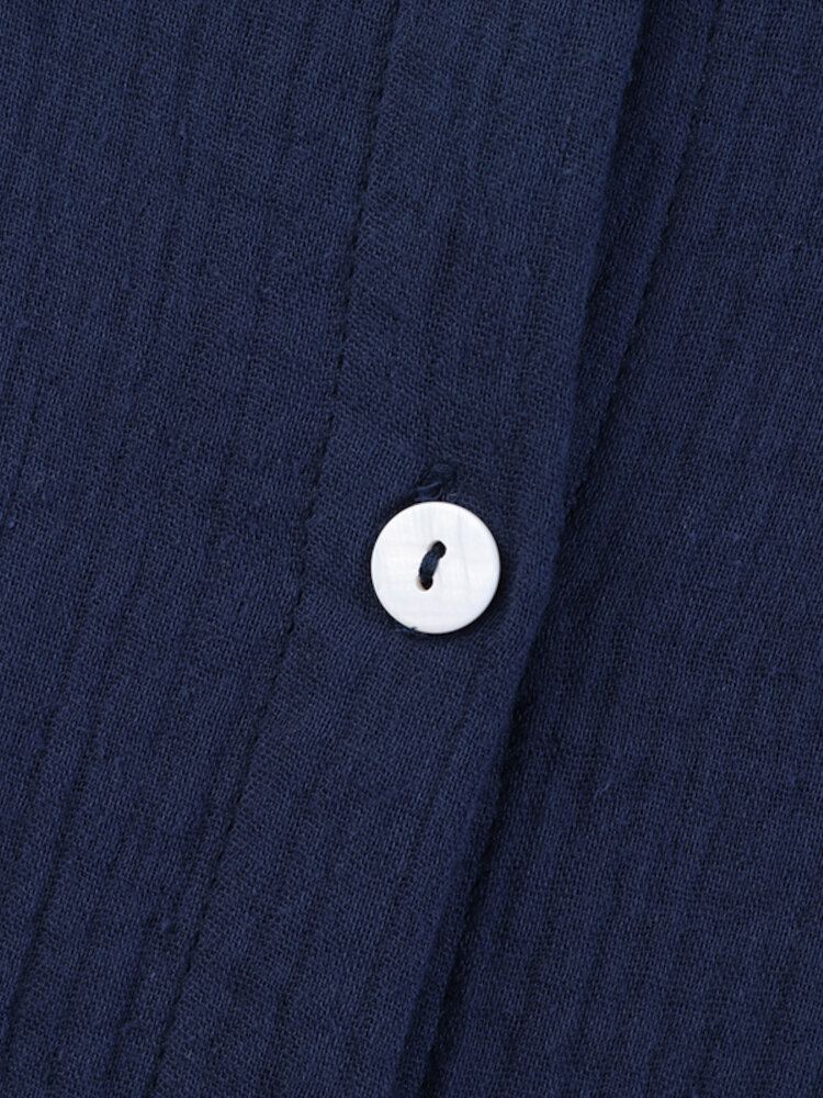 Dames 100% Katoenen Zijzakken Shirt Effen Knopen Revers Midi-jurken