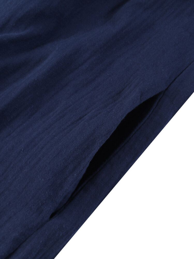 Dames 100% Katoenen Zijzakken Shirt Effen Knopen Revers Midi-jurken