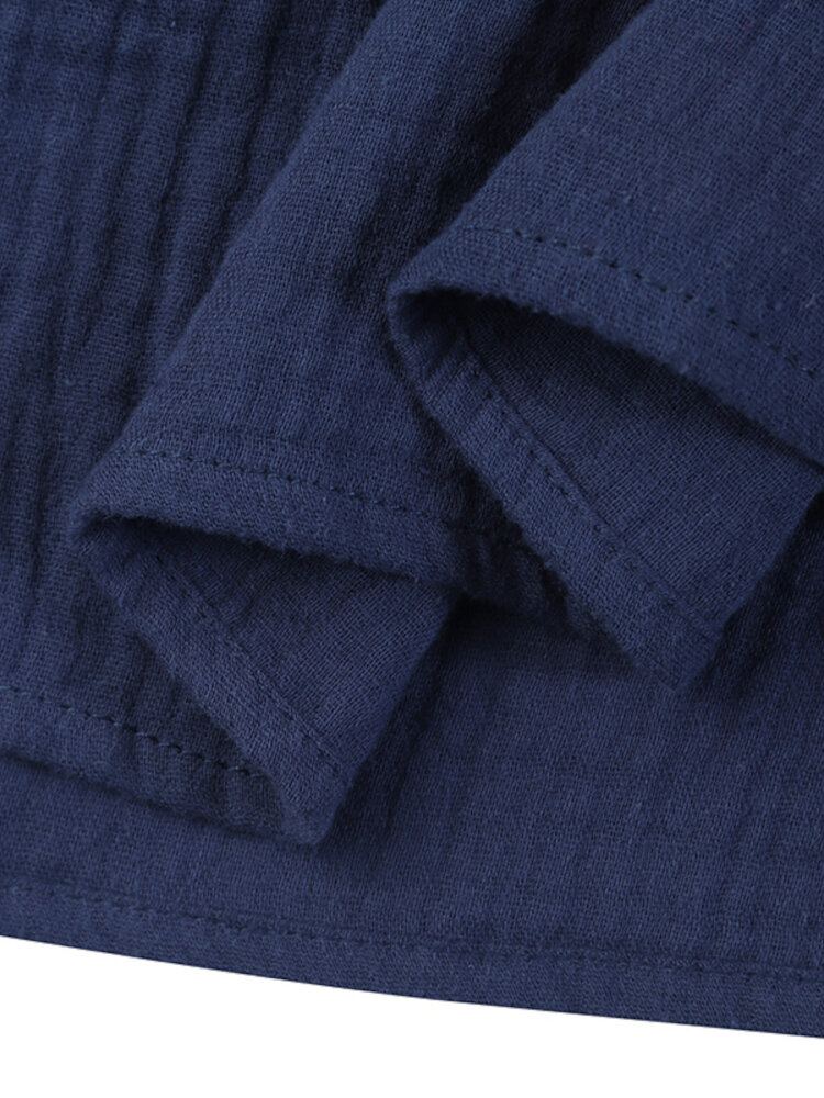 Dames 100% Katoenen Zijzakken Shirt Effen Knopen Revers Midi-jurken