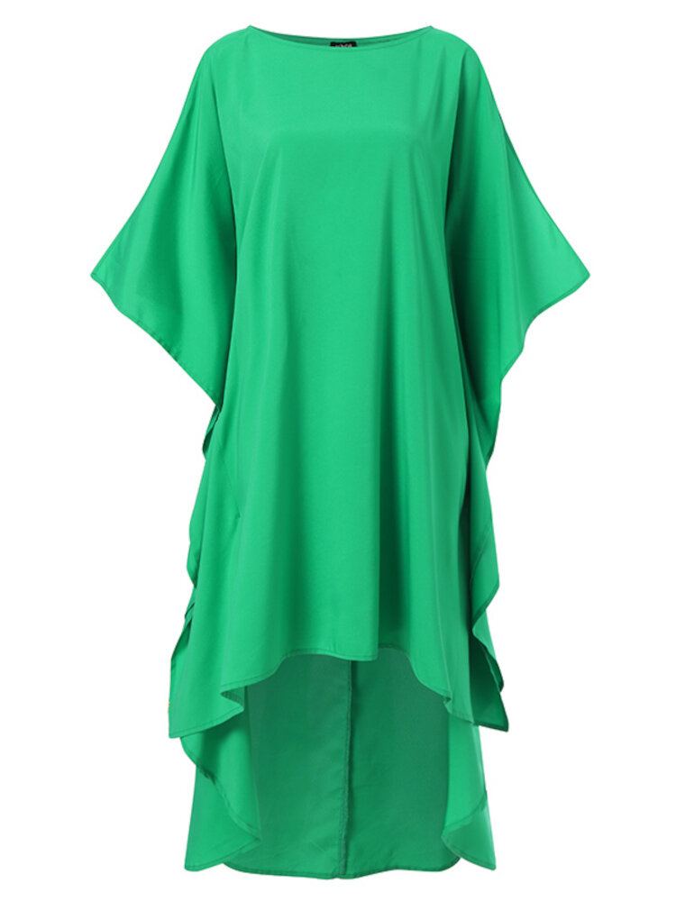 Dames Plus-size Vrije Tijd Vakantie Ronde Hals Effen Losse Casual Hi-low Jurk