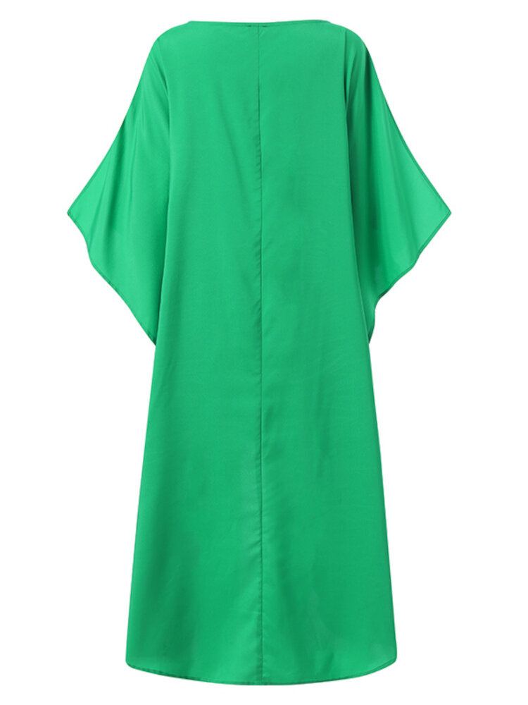 Dames Plus-size Vrije Tijd Vakantie Ronde Hals Effen Losse Casual Hi-low Jurk