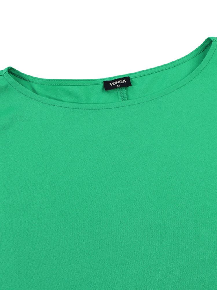 Dames Plus-size Vrije Tijd Vakantie Ronde Hals Effen Losse Casual Hi-low Jurk