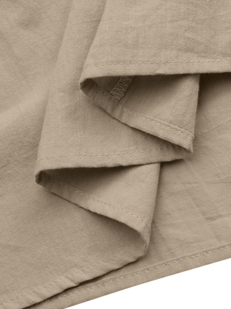 Dames Puff Mouw 100% Katoen V-hals Effen Kleur Elastische Manchet Pleats Midi Jurken