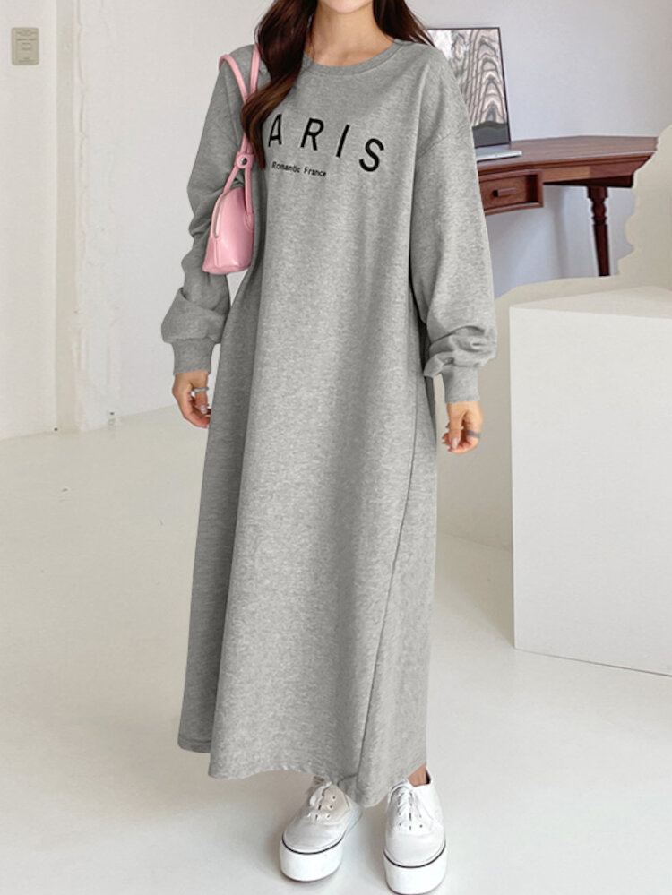 Dames Sweatshirt Brief Gedrukt Kuitlengte O-hals Casual Midi Jurken