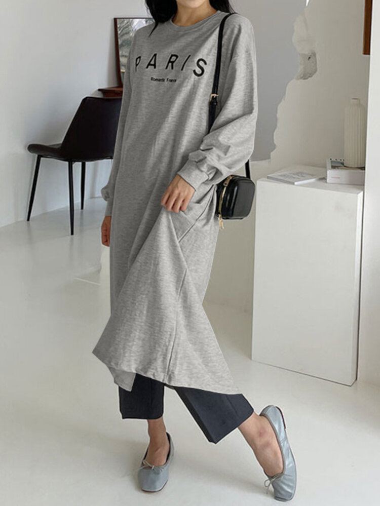 Dames Sweatshirt Brief Gedrukt Kuitlengte O-hals Casual Midi Jurken