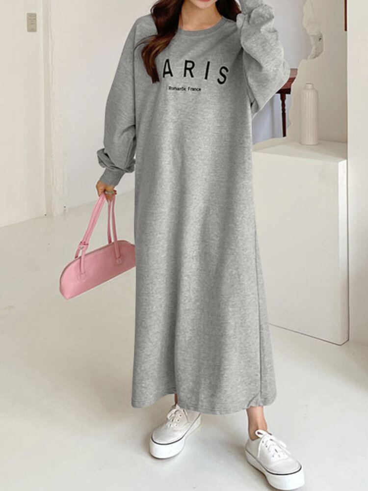 Dames Sweatshirt Brief Gedrukt Kuitlengte O-hals Casual Midi Jurken