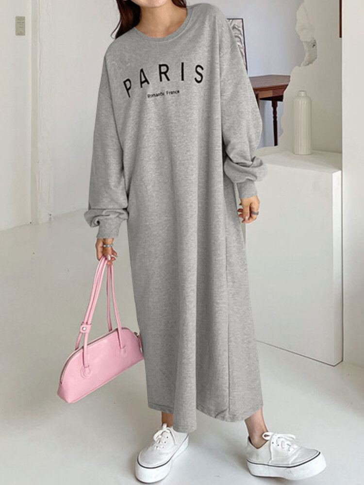 Dames Sweatshirt Brief Gedrukt Kuitlengte O-hals Casual Midi Jurken