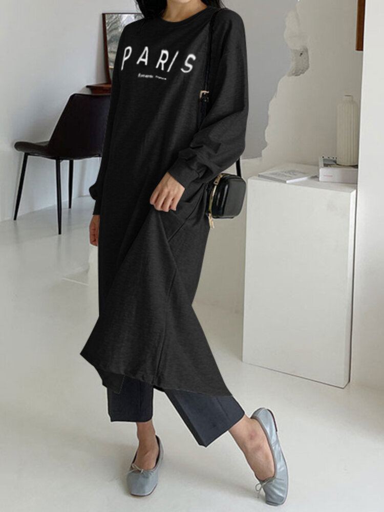 Dames Sweatshirt Brief Gedrukt Kuitlengte O-hals Casual Midi Jurken