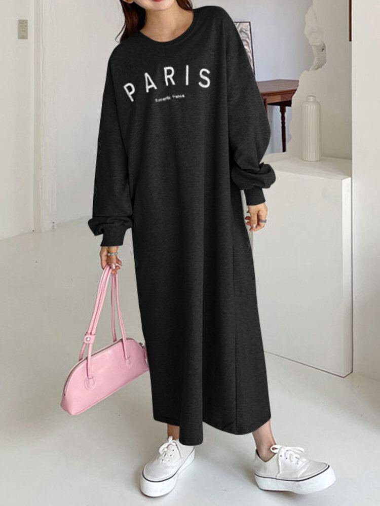 Dames Sweatshirt Brief Gedrukt Kuitlengte O-hals Casual Midi Jurken