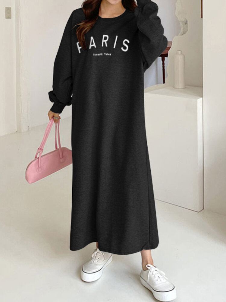 Dames Sweatshirt Brief Gedrukt Kuitlengte O-hals Casual Midi Jurken