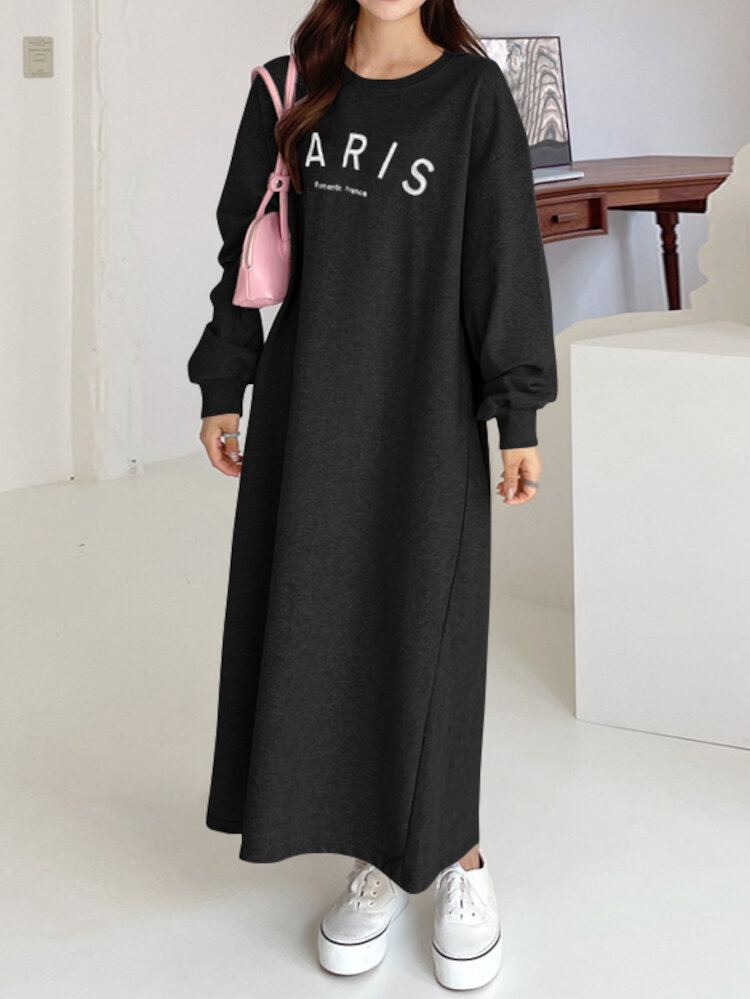 Dames Sweatshirt Brief Gedrukt Kuitlengte O-hals Casual Midi Jurken