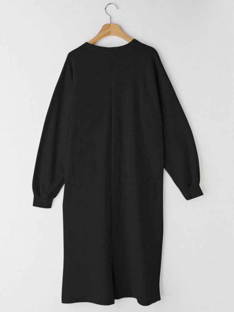 Dames Sweatshirt Brief Gedrukt Kuitlengte O-hals Casual Midi Jurken