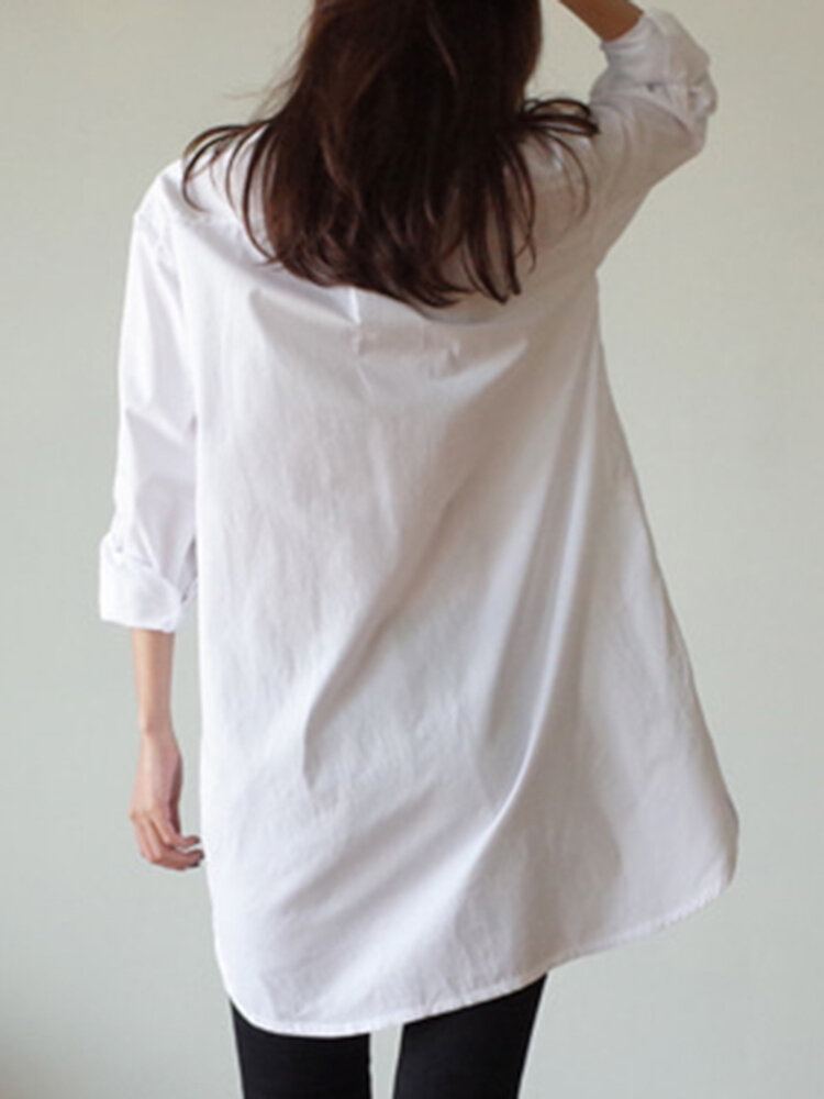 Damesshirt Effen Kleur Manchetknopen Casual Midi-jurken Met Lange Mouwen