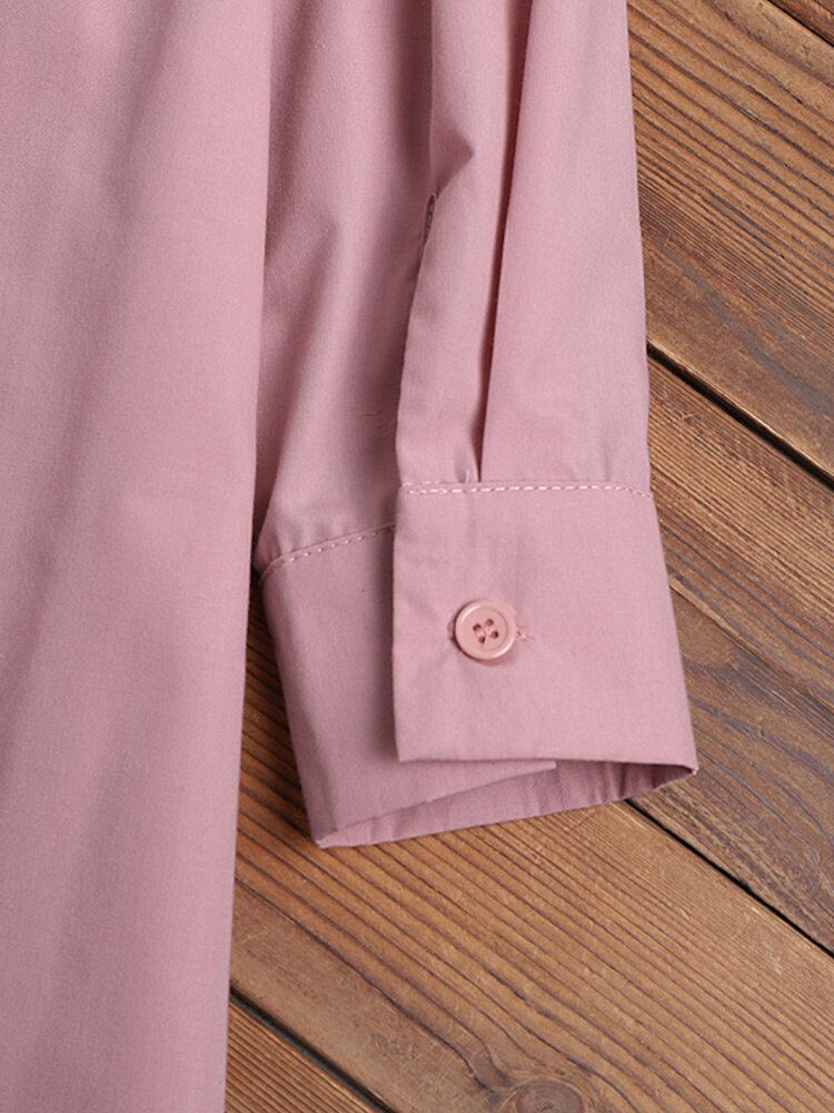 Damesshirt Effen Kleur Manchetknopen Casual Midi-jurken Met Lange Mouwen