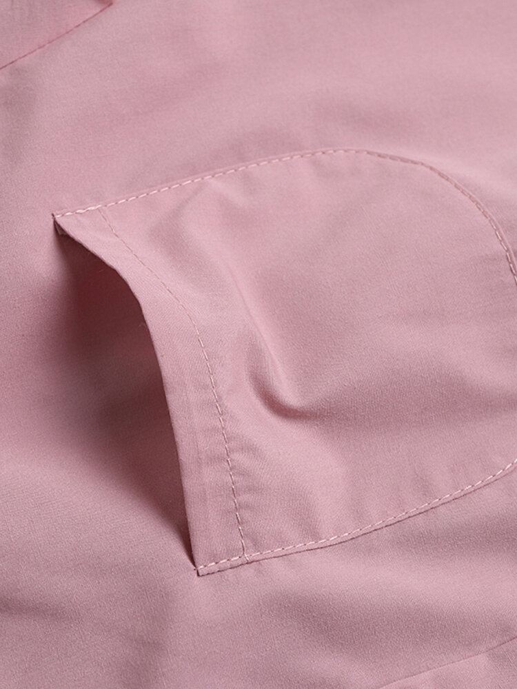 Damesshirt Effen Kleur Manchetknopen Casual Midi-jurken Met Lange Mouwen