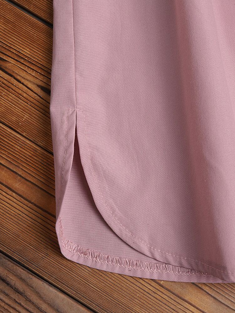 Damesshirt Effen Kleur Manchetknopen Casual Midi-jurken Met Lange Mouwen