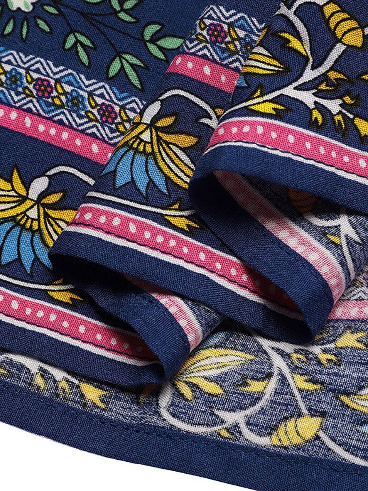 Jurk Met Etnische Print En Patchwork Met V-hals En Ritsknopen