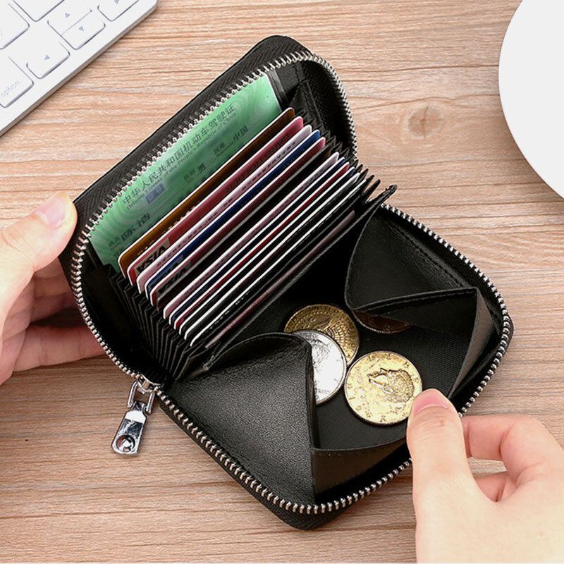 Mannen Koeienhuid Rfid Anti-magnetische Mini Rits Card Case Portemonnee Portefeuilles