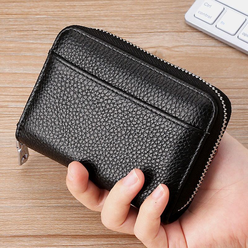 Mannen Koeienhuid Rfid Anti-magnetische Mini Rits Card Case Portemonnee Portefeuilles