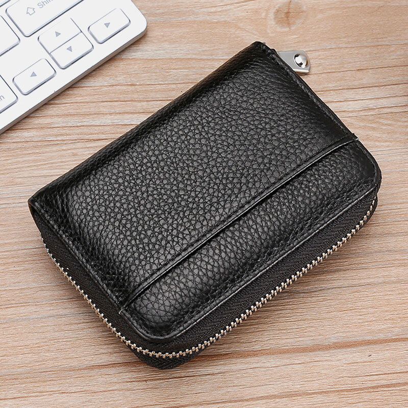 Mannen Koeienhuid Rfid Anti-magnetische Mini Rits Card Case Portemonnee Portefeuilles