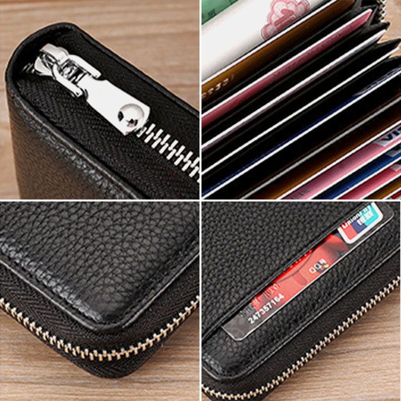 Mannen Koeienhuid Rfid Anti-magnetische Mini Rits Card Case Portemonnee Portefeuilles