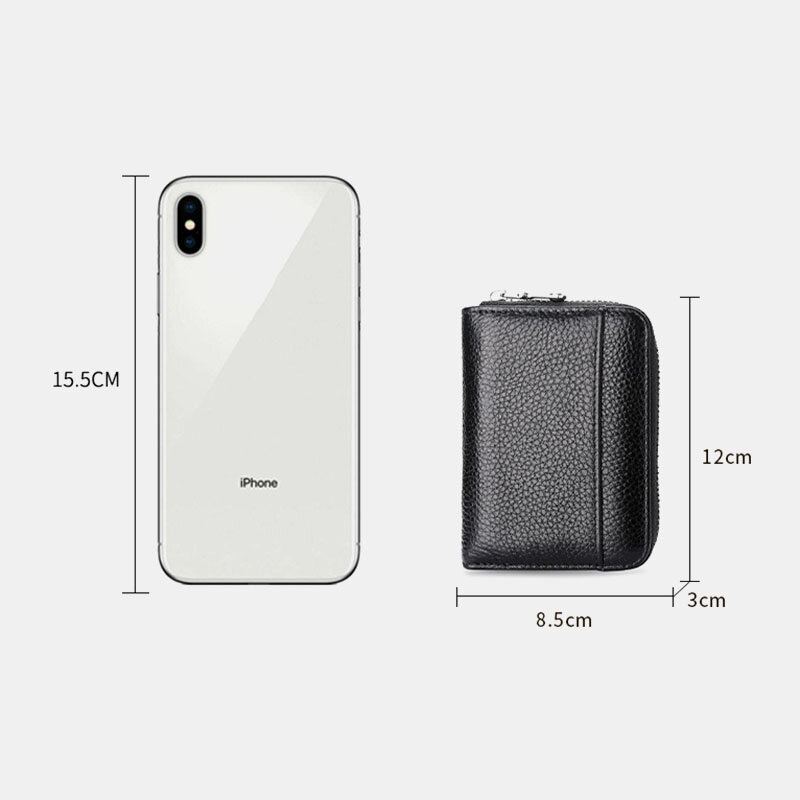 Mannen Koeienhuid Rfid Anti-magnetische Mini Rits Card Case Portemonnee Portefeuilles