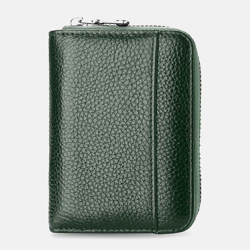 Mannen Koeienhuid Rfid Anti-magnetische Mini Rits Card Case Portemonnee Portefeuilles