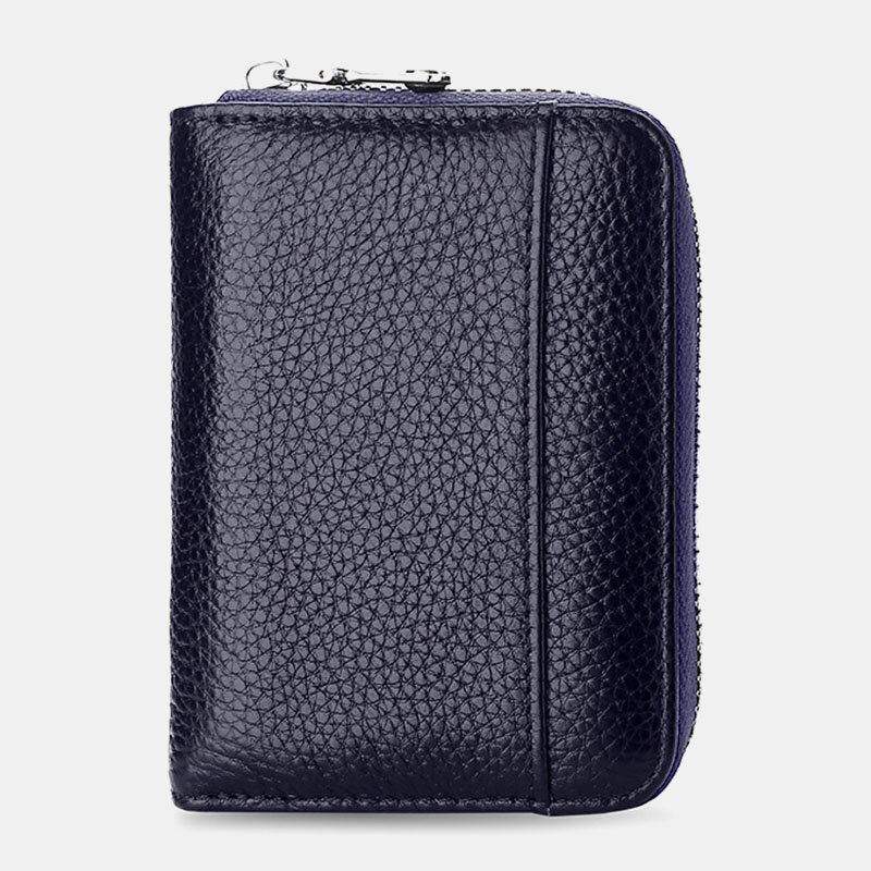 Mannen Koeienhuid Rfid Anti-magnetische Mini Rits Card Case Portemonnee Portefeuilles