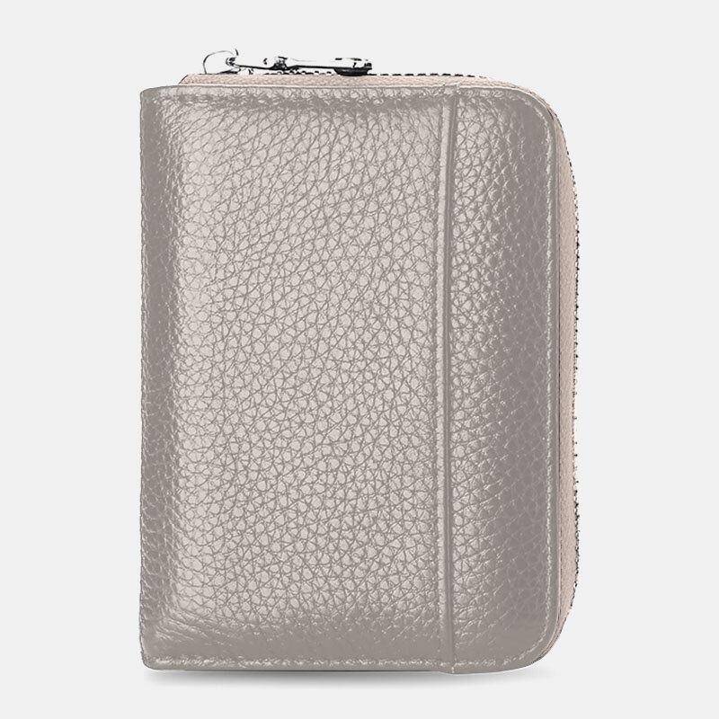 Mannen Koeienhuid Rfid Anti-magnetische Mini Rits Card Case Portemonnee Portefeuilles