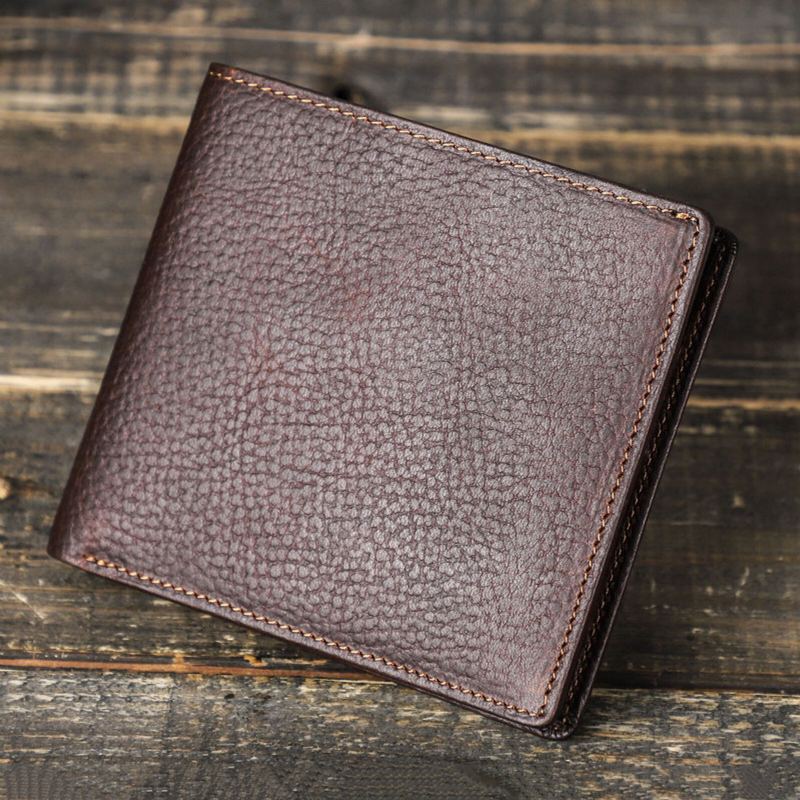 Mannen Lederen Vintage Rfid Meerdere Kaartsleuf Portemonnee Retro Draagbare Slijtvaste Bi-fold Portemonnee