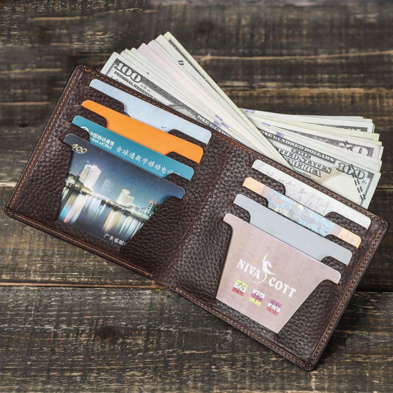Mannen Lederen Vintage Rfid Meerdere Kaartsleuf Portemonnee Retro Draagbare Slijtvaste Bi-fold Portemonnee