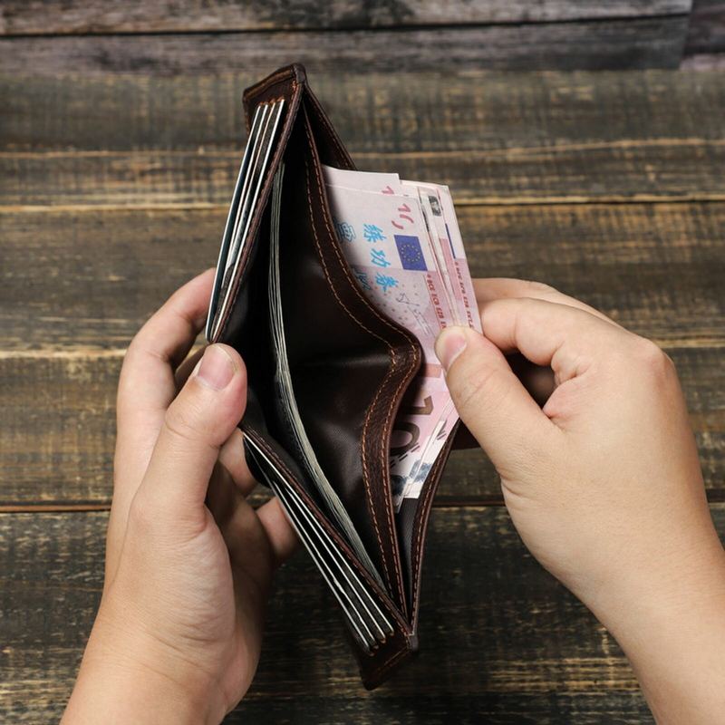 Mannen Lederen Vintage Rfid Meerdere Kaartsleuf Portemonnee Retro Draagbare Slijtvaste Bi-fold Portemonnee