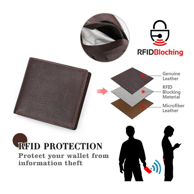 Mannen Lederen Vintage Rfid Meerdere Kaartsleuf Portemonnee Retro Draagbare Slijtvaste Bi-fold Portemonnee