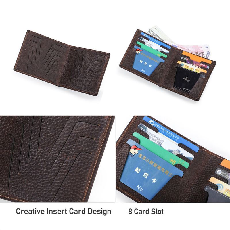 Mannen Lederen Vintage Rfid Meerdere Kaartsleuf Portemonnee Retro Draagbare Slijtvaste Bi-fold Portemonnee