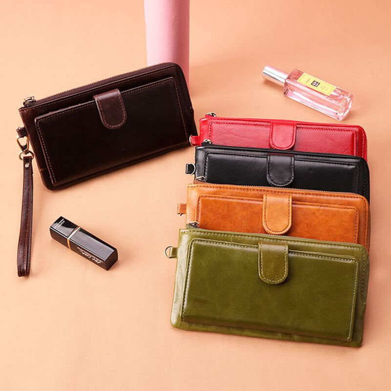 Vrouwen Rfid Lederen Multi-kaartsleuven Telefoontas Geldclip Portemonnee
