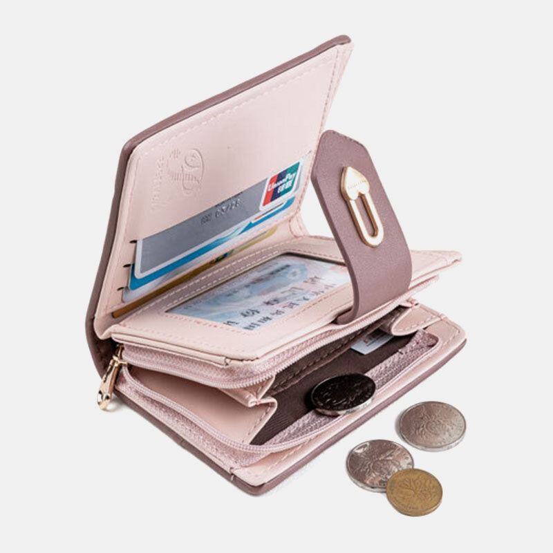Vrouwen Wave Textuur Pu Lederen Rits Hasp Bifold Portemonnee Multi-kaartsleuven Kaarthouder Korte Portemonnee