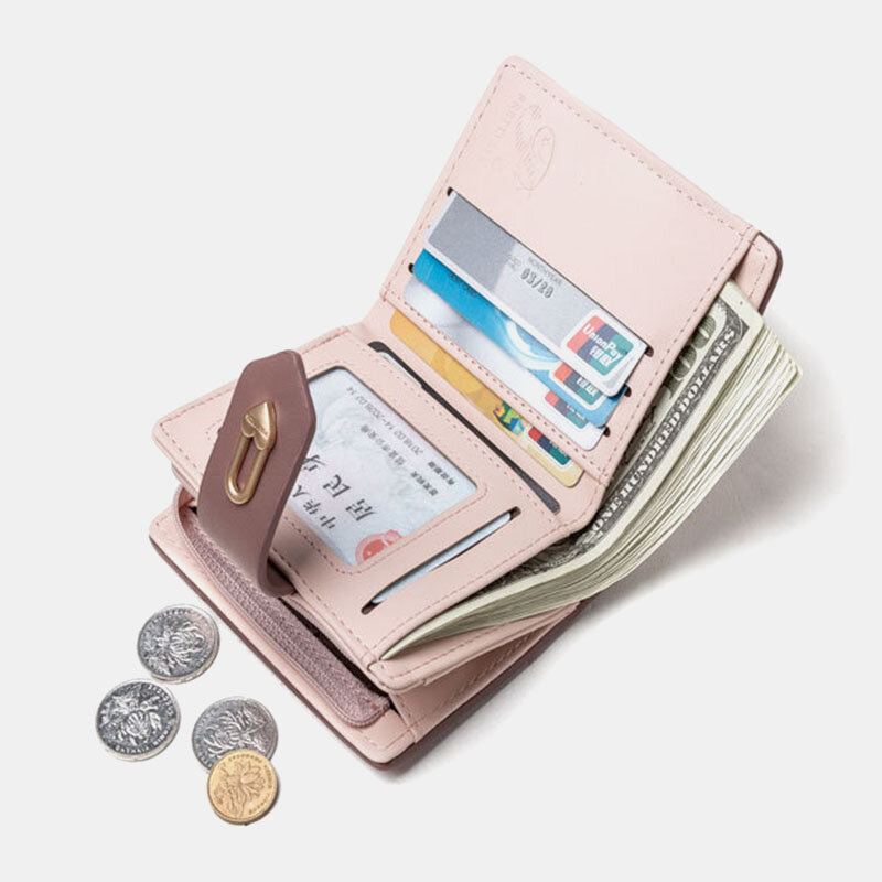 Vrouwen Wave Textuur Pu Lederen Rits Hasp Bifold Portemonnee Multi-kaartsleuven Kaarthouder Korte Portemonnee
