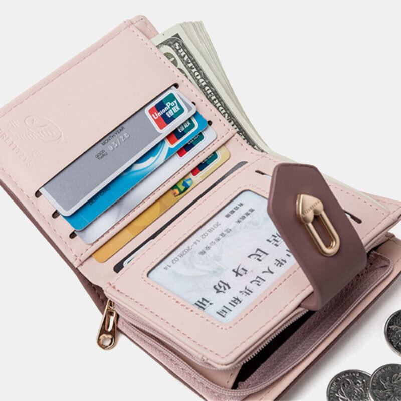 Vrouwen Wave Textuur Pu Lederen Rits Hasp Bifold Portemonnee Multi-kaartsleuven Kaarthouder Korte Portemonnee