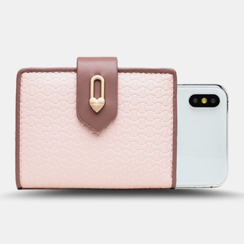 Vrouwen Wave Textuur Pu Lederen Rits Hasp Bifold Portemonnee Multi-kaartsleuven Kaarthouder Korte Portemonnee
