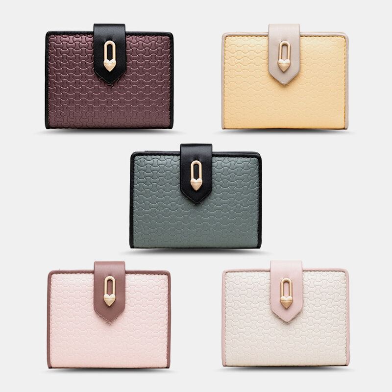 Vrouwen Wave Textuur Pu Lederen Rits Hasp Bifold Portemonnee Multi-kaartsleuven Kaarthouder Korte Portemonnee