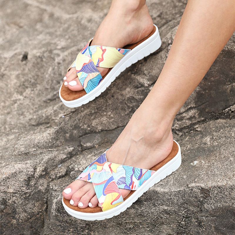 Dames Casual Comfortabele Zomervakantie Kleurrijke Bladpatroon Outdoor Slippers