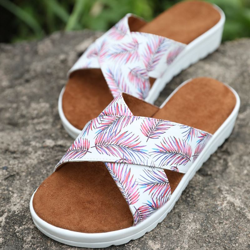 Dames Casual Comfortabele Zomervakantie Kleurrijke Bladpatroon Outdoor Slippers