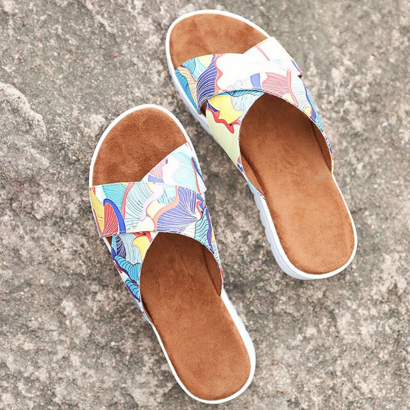 Dames Casual Comfortabele Zomervakantie Kleurrijke Bladpatroon Outdoor Slippers
