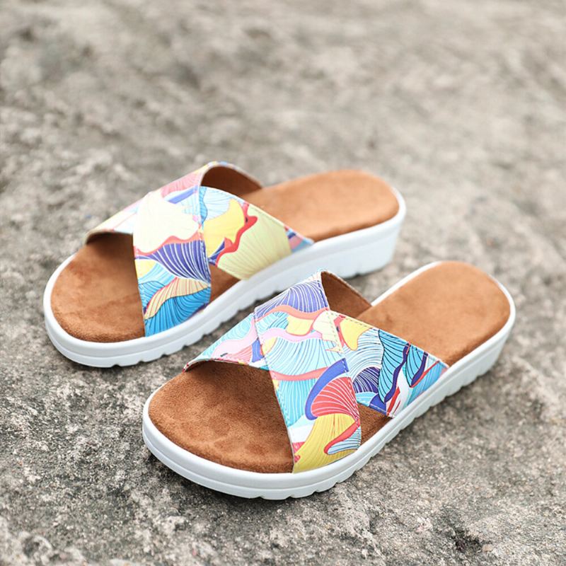Dames Casual Comfortabele Zomervakantie Kleurrijke Bladpatroon Outdoor Slippers