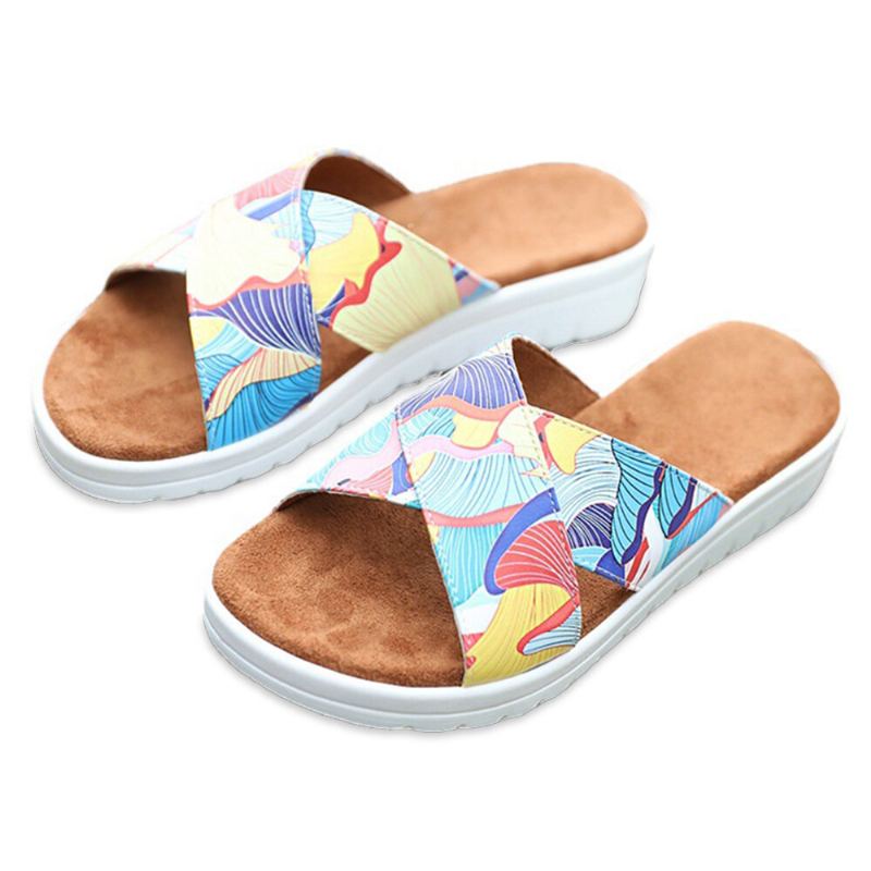 Dames Casual Comfortabele Zomervakantie Kleurrijke Bladpatroon Outdoor Slippers